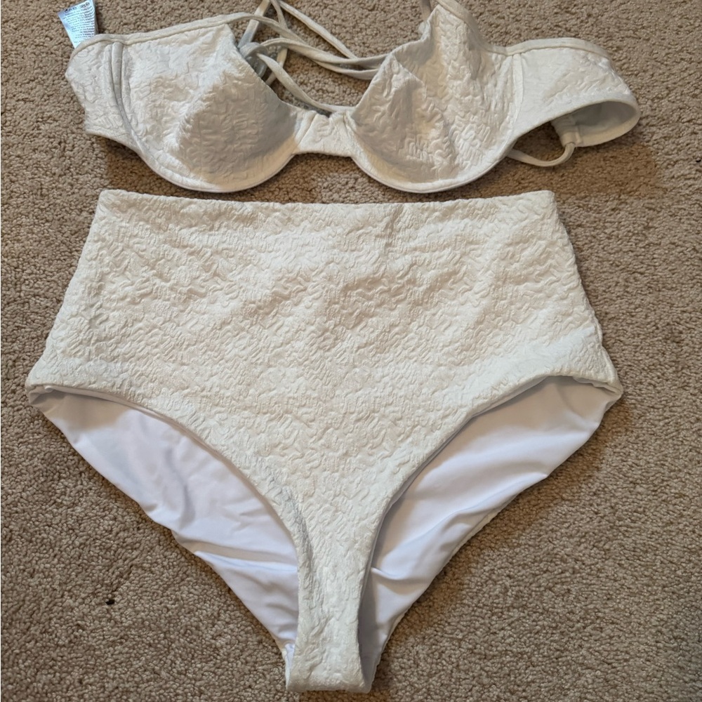 NWT Mara Hoffman Elegant Cream Textured Bikini Set Sz L